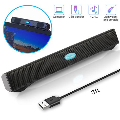 TSV USB Computer Speakers for Desktop or PC, Mini Clip-on Laptop Sound Bar Stereo 2.0 Channel ...