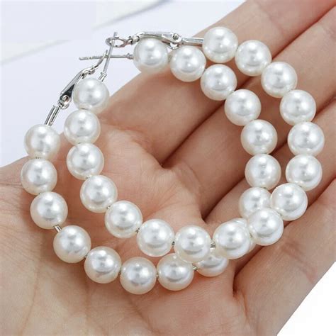 1 Pair Elegant White Pearls Statement Earrings Women Oversize Pearl Circle Ear Rings Earrings-in ...