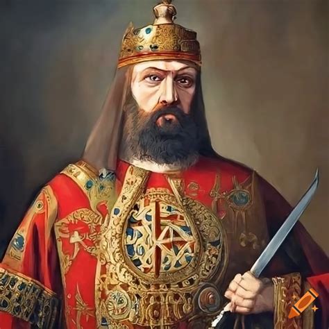 Painting of a slavic emperor with mythology symbols