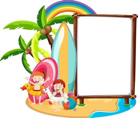 Empty banner template in beach scene isolated 2978611 Vector Art at ...