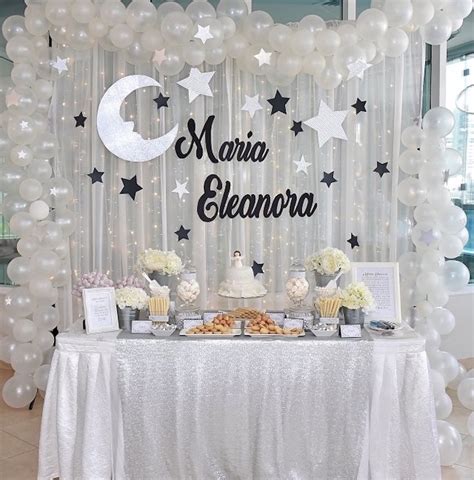 Kara's Party Ideas Elegant White Moon & Star Baptism Party | Kara's Party Ideas