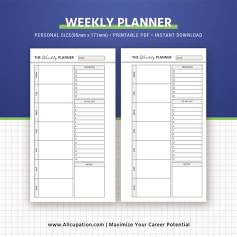 2021 PLANNER BUNDLE, Printable Personal Size Inserts, Daily, Weekly, Monthly Planner, Notes ...