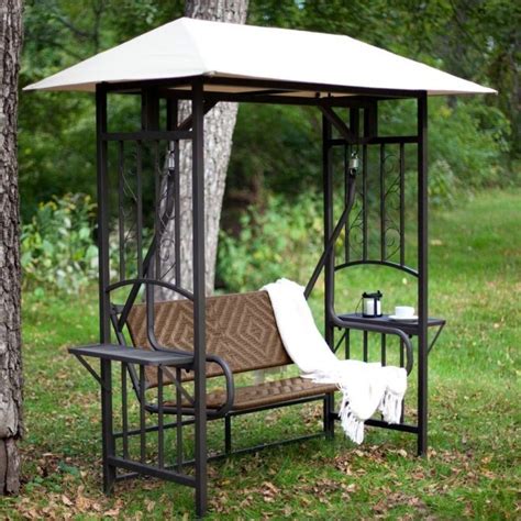 Nice Wicker Patio Swing with Canopy from Off White Canvas Fabric and ...