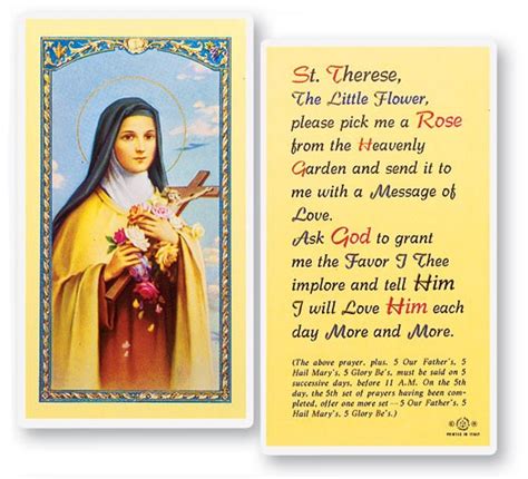 St. Therese Pick Me A Rose Laminated Prayer Cards 25 Pack