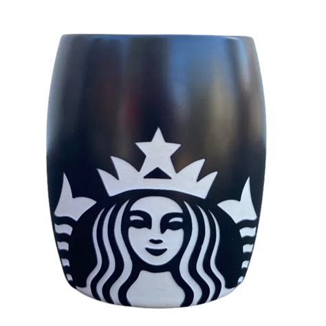 STARBUCKS ETCHED MERMAID Logo Siren Matte Black White Barrel 2011 Coffee Mug Cup $22.95 - PicClick