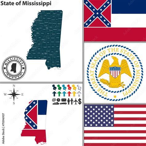 Map of state Mississippi, USA Stock Vector | Adobe Stock