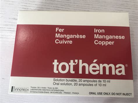 TOT'HEMA Liquid Iron 20 x 10ml Manganese Anemia Treatment Ampoules