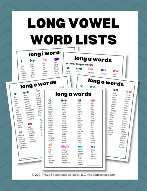 Phonics Word Lists Cheat Sheets For Short And Long Vowels Education ...