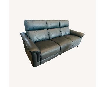 Trending Powder Blue Leather Recliner Sofa - AptDeco