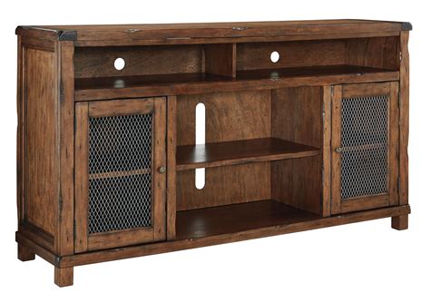 Signature Design by Ashley Tamonie Rustic Brown Extra Large TV Stand With Fireplace Option ...