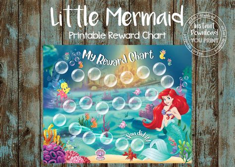 Printable Reward Chart, Princess Ariel Reward Chart, Disney Ariel Potty ...