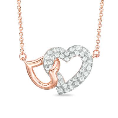 1/4 CT. T.W. Diamond Interlocking Hearts Necklace in 14K Rose Gold | Heart Necklaces | Necklaces ...