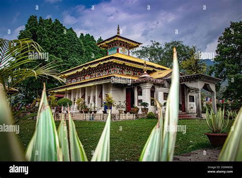 buddhist monastery with beautiful sky at day from low angle image is taken at itanagar monastery ...