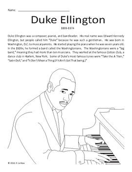 Duke Ellington Biography, Coloring Page, and Word Search | TpT