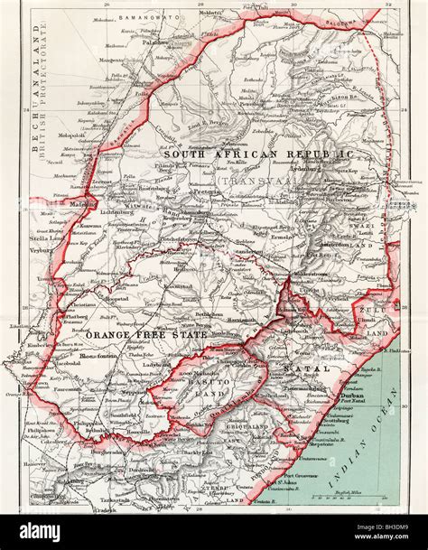 Map of South African republic, Orange Free State and Natal circa 1900 ...