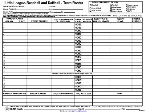 Softball Roster Template Available Here - PDFSimpli