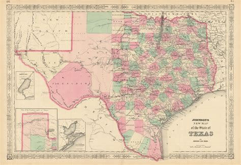 Johnson's New map of the State of Texas. US state map showing counties 1866