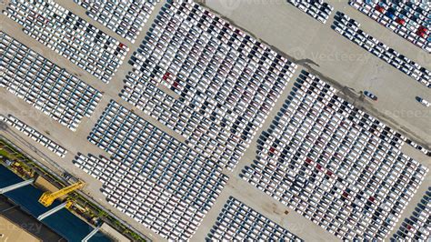 Aerial view of parking lot for new cars 2305309 Stock Photo at Vecteezy