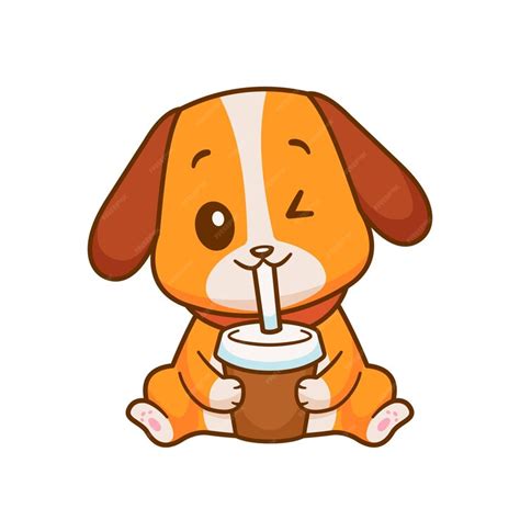 Premium Vector | Cute cute dog drinking coffee cartoon illustration