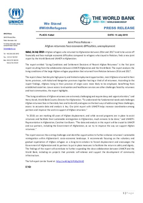 Document - Joint UNHCR and World Bank Press release 2019 - English