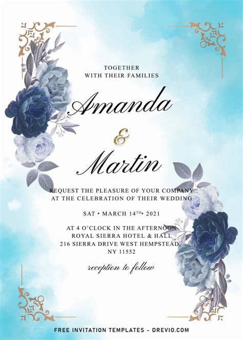 7+ Dazzling Watercolor Blue Roses Wedding Invitation Templates | Download Hundreds FREE ...