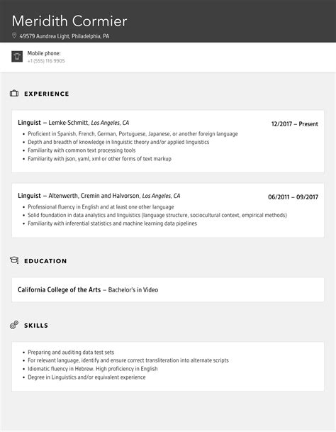 Linguist Resume Samples | Velvet Jobs