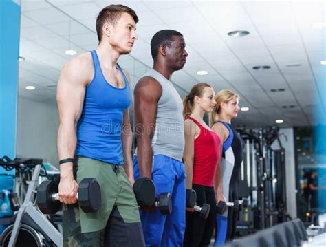 Portrait of Athletic Young People Doing Exercises with Dumbbells in Gym Stock Photo - Image of ...