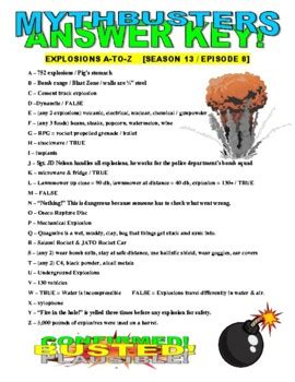 Mythbusters : Explosions A-to-Z (science video worksheet / sub plan / chemistry)