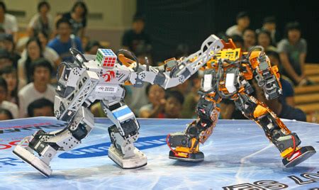 Combative robots fight each other