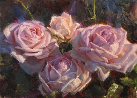 Nana's Roses Impressionistic Oil Painting Of Beautiful Flowers Painting by Karen Whitworth