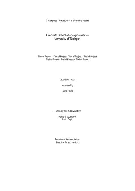 Cover page / structure of a laboratory report