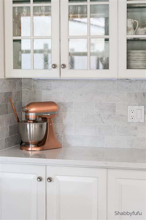 Carrara Marble Tile Backsplash - Kitchen Reveal - shabbyfufu.com