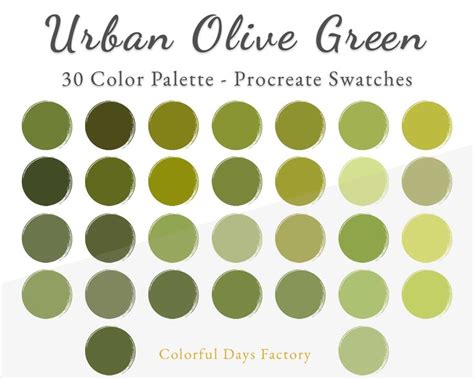 Urban Olive Green Color Swatches Procreate Color Palette Instant Download, iPad Procreate App ...