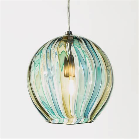 8 Globe Pendant by Tracy Glover. Hand-blown globe-shaped pendant in stripe pattern with brushed ...