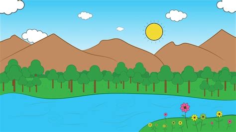 Premium Vector | Kids Hand Drawing 2D Nature Landscape