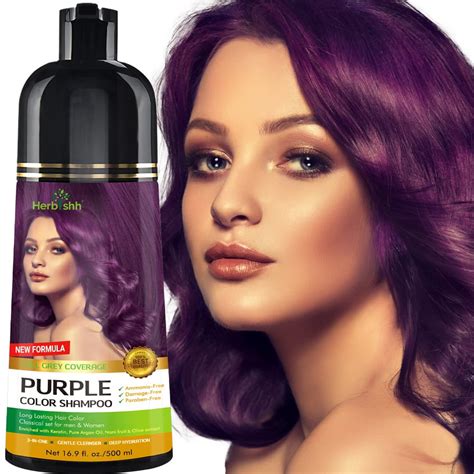 Herbishh Hair Color Shampoo for Grey Hair – Ammonia-Free Hair Dye Shampoo– 500ml (Purple ...