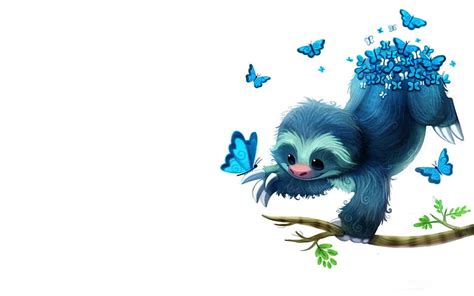 Sloth butts butterflies, cute, sloth, fantasy, butterfly, piper thibodeau, animal, HD wallpaper ...