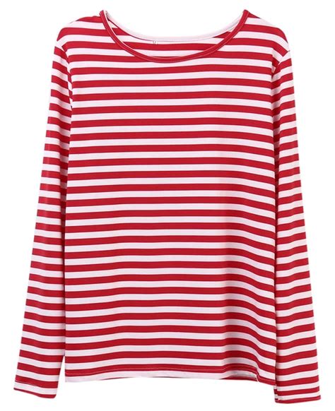 Casual Women Red White Striped Long Sleeve shirts Cotton Loose Shirt Casual Tops pullovers Red M ...