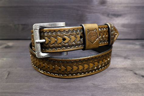 Western Style Leather Belt the Wolf // Leather Belt // Mens - Etsy