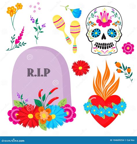 Colorful Symbols Dia De Los Muertos Holiday Day of the Dead Vector ...