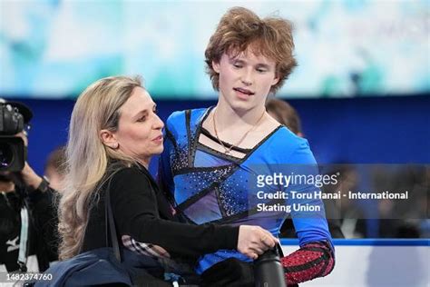 Ilia Malinin of United States reacts with his mother and coach... News ...