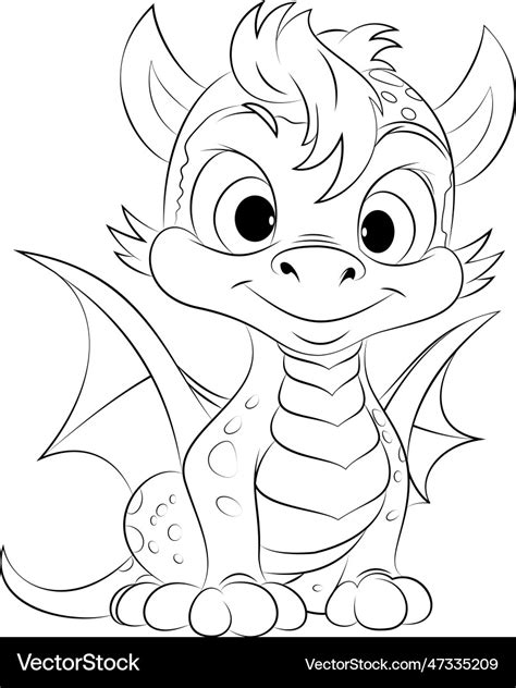 Cute dragon coloring book page for kids and adults