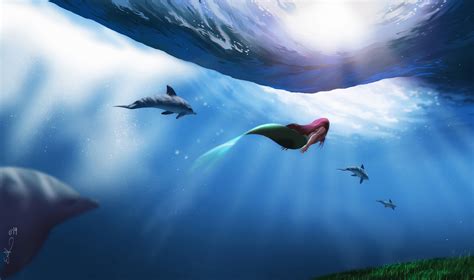 Download Sea Red Hair The Little Mermaid Underwater Mermaid Dolphin Ariel (The Little Mermaid ...