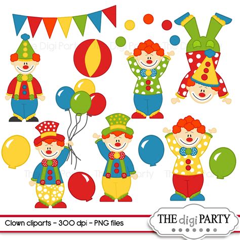 Instant Download Clowns Clipart Digital Clip Art Funny Bright Circus ...