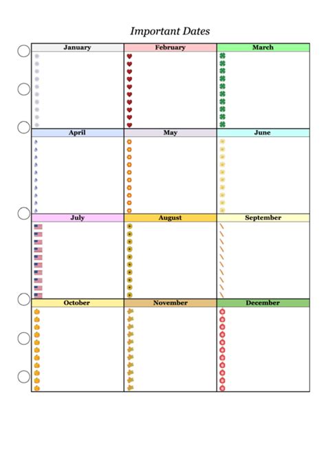 Fillable Important Dates Planner Template Colorful Printable Pdf Download - DailyCalendars.net