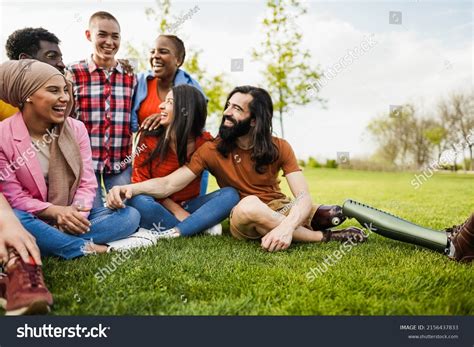 Multiethnic Diverse People Having Fun Outdoor Stock Photo 2156437833 ...