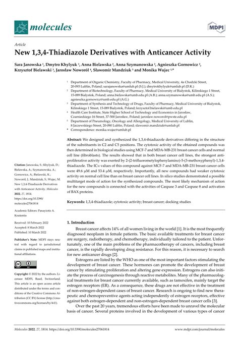 (PDF) New 1,3,4-Thiadiazole Derivatives with Anticancer Activity