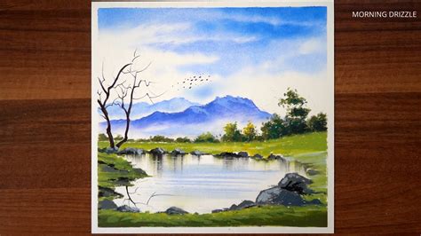 How to draw a beautiful lake in mountains - Best beginner oil pastel ...