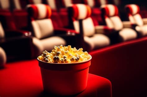 Free AI Image | A bucket of popcorn sits in front of a movie theater.