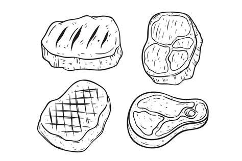 set of hand drawing meat or steak on white background 16473369 Vector ...